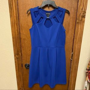 Blue dress with cutout collar detail
